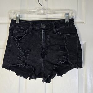 Aeropostale‎ Distressed Black Vintage Hi Rise Shorty Denim Shorts 0